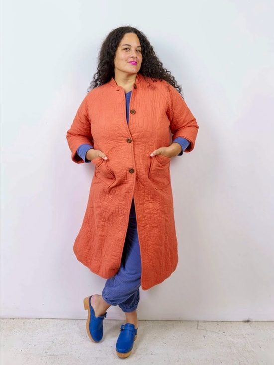Jungalow Jackets & Blazers - Jungalow Peking Hamsa Quilted Coat Coral Size M/L